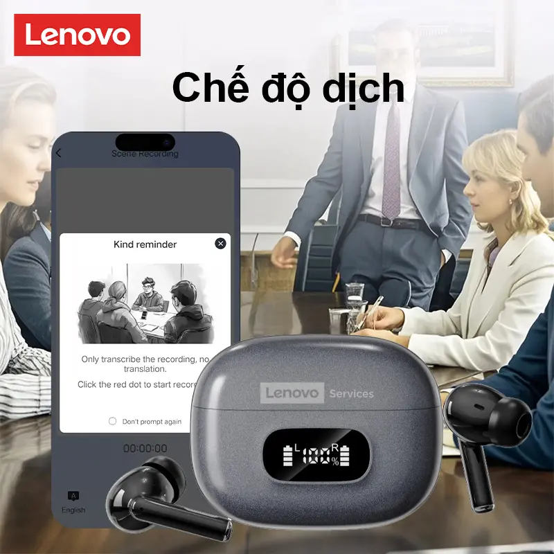 Lenovo Tai Nghe Bluetooth LE207 Phiên Bản 6.0 | AI Dịch 135 Ngôn Ngữ + Âm Thanh Dolby 360° | ANC Giảm Tiếng Ồn | Chế Độ Game Thấp Trễ | Màn Hình Pin LED | Thời Lượng Pin Dài 27 Giờ | BigBuy360 - bigbuy360.vn