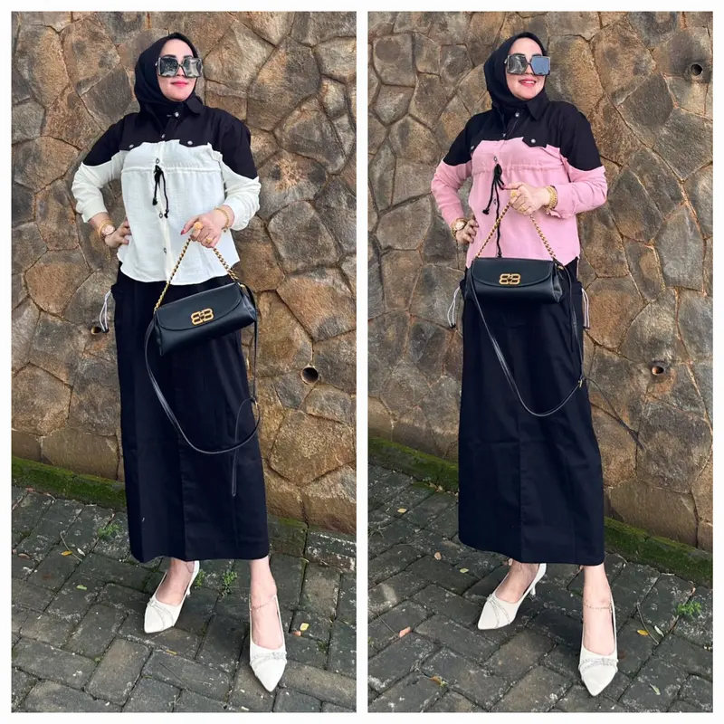 Kimmy Black OneSet Cargo - Setelan Wanita Fit Twill Karet Tangan Panjang 0