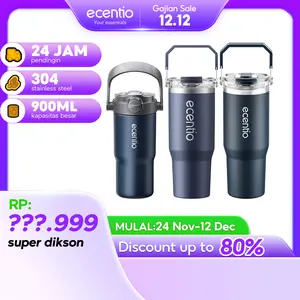 【juicy】ecentio tumbler Biru Silikon Steel Vacuum minum stainless premium botol tahan dingin 24jam botol minum aesthetic besar