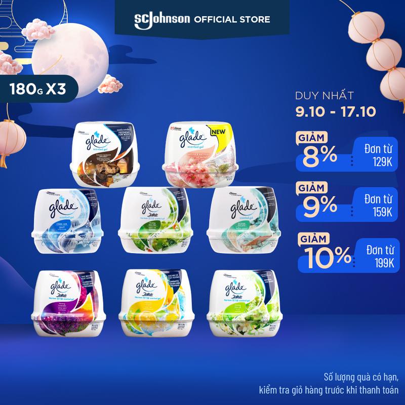 GLADE Combo 3 Sáp Thơm Khử Mùi Lưu Hương Tự Nhiên 180gx3