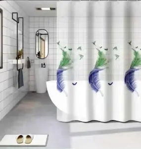 COD OBS- Paket Set Tiang+ Tirai Lengkap Dengan Cantolan 12 Pcs Stainless Kain Shower Plastik