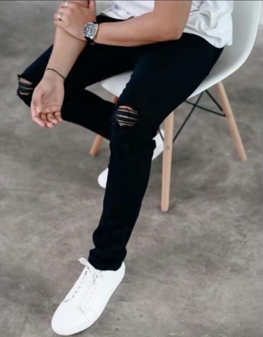 CELANA JEANS PANJANG PRIA SOBEK FASHION CELANA SOBEK TEMBUS JEANS PANJANG PRIA KENIAN Skinny Ripped Nyaman Melar Soft Hitam Slimfit Distro Coklat Pensil Stretch Karet kasual regular Trousers Keren Cowok Dewasa Keren Cowok atletis polos navy Elegant Steamp