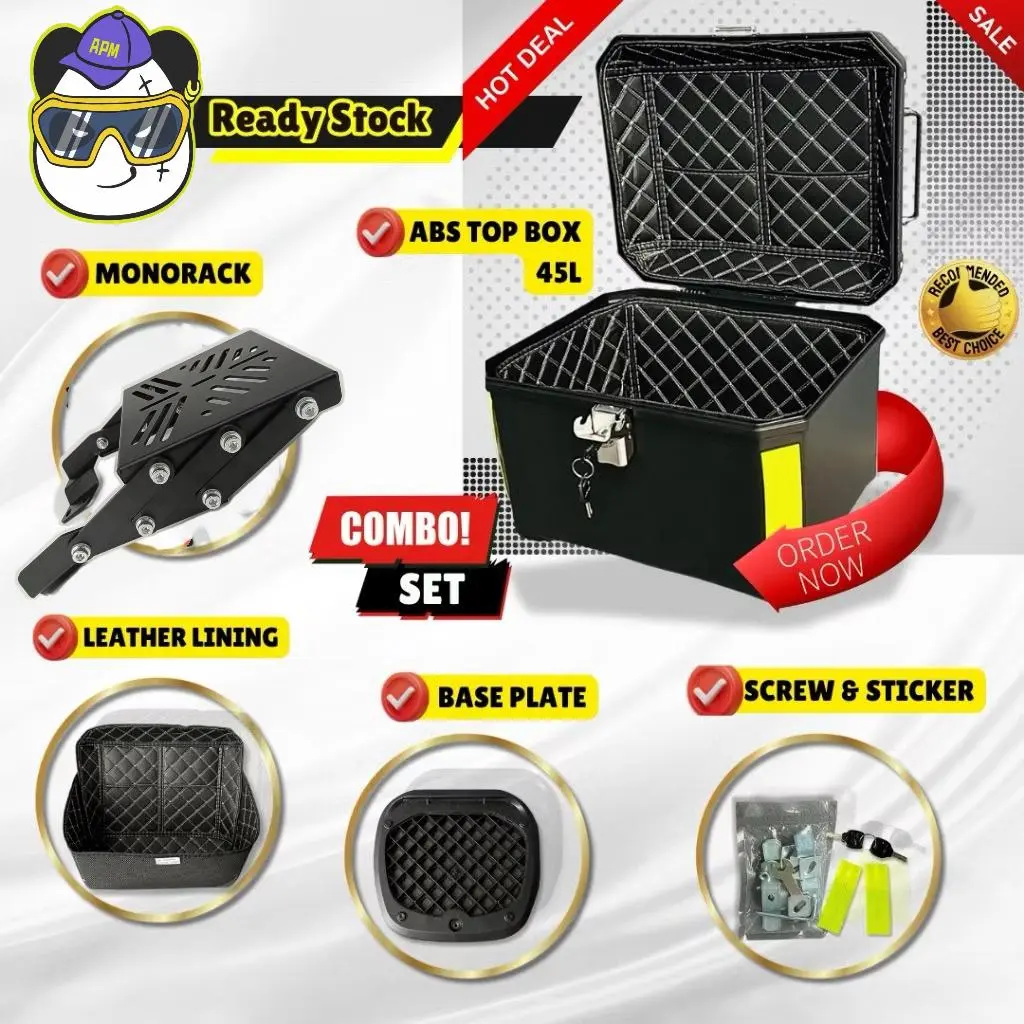 【COMBO SET】RACK LIPAT+ Top Box 45 Liter Foldable Adjustable Heavy Duty Top Rack Lipat Box Kotak Bracket Rear Luggage Pemegang Rak LC JB STYLE