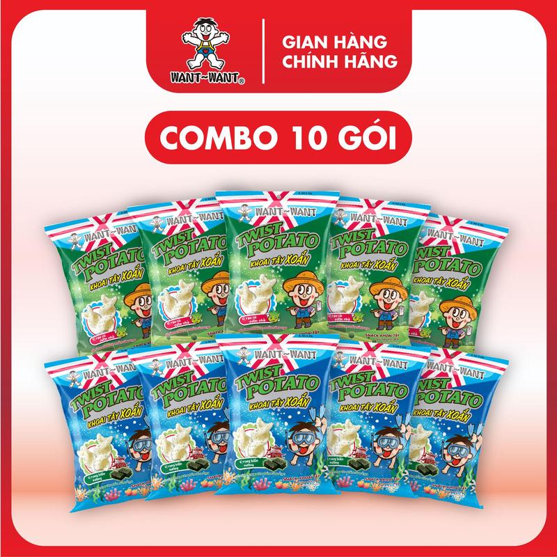 [COMBO 10, 20 GÓI] WANT WANT SNACK KHOAI TÂY XOẮN TWIST POTATO - VỊ RAU CỦ VƯỜN NHÀ & RONG BIỂN NƯỚNG (30G)