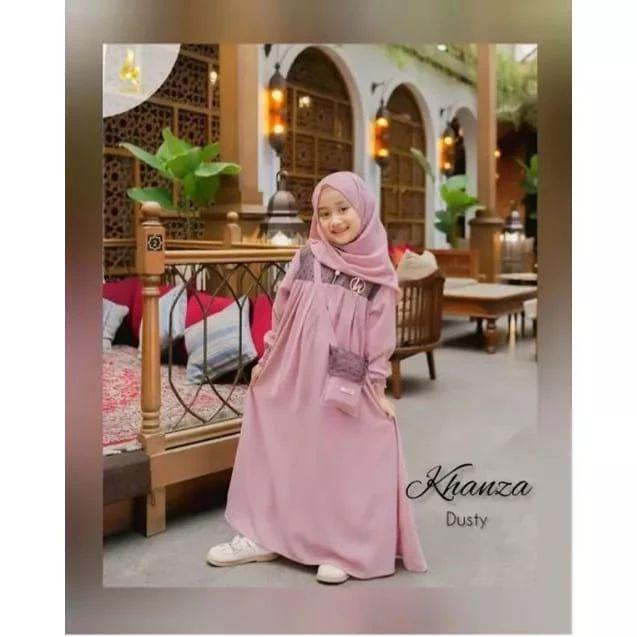 Khenza Set Phasmina Gamis Anak 6 s/d 13 Thn Dress Anak Terbaru 2024 Baju Muslim Lebaran Ceruty