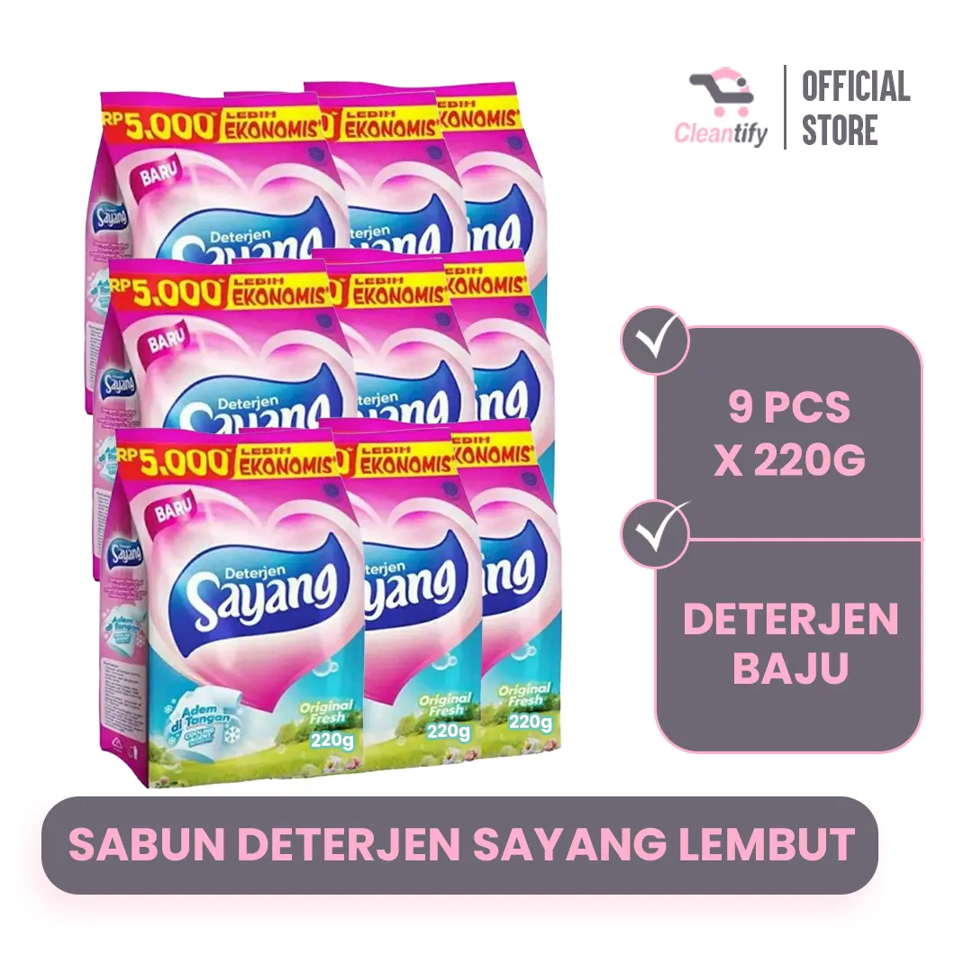 Paket 9 Pcs Sayang Powder Detergent Kemasan 5000 Pencuci Pakaian Deterjen Bubuk
