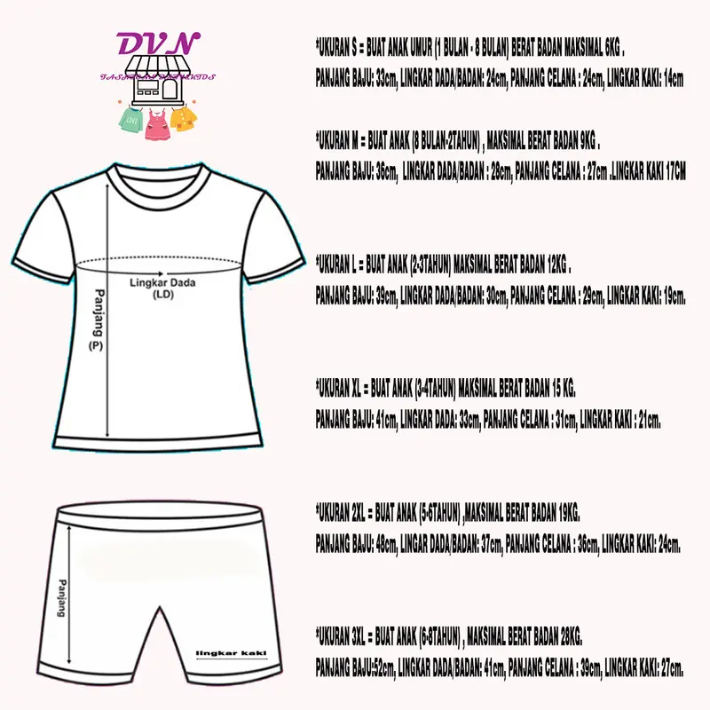 setelan anak motif lucu/gambar trend/dari berat badan 8kg - 22kg/terdiri dari 6 varian ukuran dan masing2 ukuran ada maksimal berat badan nya/dari:S/M/L/XL/2XL/3XL 1