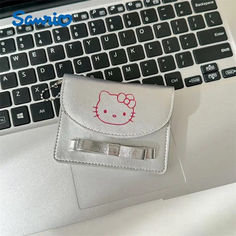 Túi Đựng Thẻ Ngắn, Sanrio Hello Kitty Màu Bạc, Ví Không, Dễ Thương Cho Bé Gái, Túi Tiền Xu Thời Trang Đơn Giản