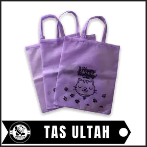 Promo Tas Ultah Terlaris Di  Goodiebag Ulang Tahun Anak Aqiqah Khitan Hajatan Souvenir Tas Snack Ultah Tas Bento Tas Kotak Nasi Ready Stok F25x30 MOTIF KUCING LILAC/UNGU MUDA