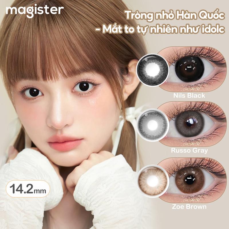 【Hàng mới về Magister Kính Áp Tròng 2 chiếc  Đường kính lớn 0~6.00 DIA 14.2mm Black/Brown/Smog Gray Kính Áp Tròng Cận 6 Tháng Smog Gray Mắt To Lens Tặng Khay Gương