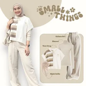 Faridha 4IN1 Set Outfit Wanita Kekinian II OOTD Casual Berkelas (CELANA ORO + MANSET + FARIDHA VEST CORP + HIJAB BELLA) - SL114