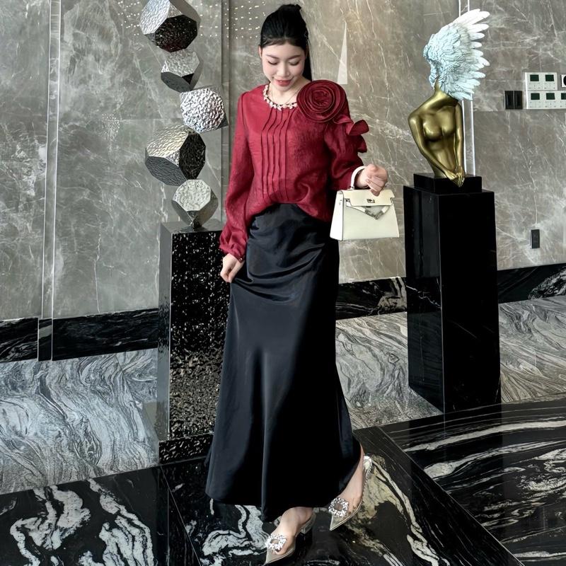 [DA] 2 - Váy Lụa Vân Gỗ bóng Đuôi Cá Hàng QC - Cạp Chun - Không Khoá Fom Đẹp