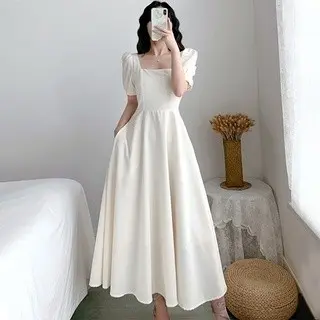 8940 dress putih gril a line formal fairy Strendy summer elegant Fitted square neck church dress 3