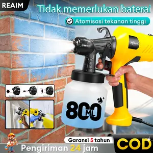 REAIM Re800ML Electric Spray Gun 450Watt, Mesin Cat Semprot Elektrik, Alat Semprotan Cat Listrik untuk Penggunaan Rumah Tangga Kecil, Atomisasi Tinggi, Tidak Bisa Digunakan untuk Minyak, Semprotan Cat Ryu yang Efisien dan Praktis