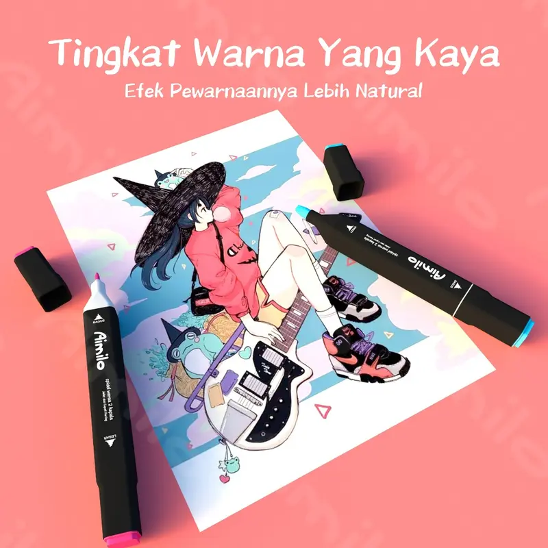 [READY] Aimilo Spidol Warna Warni 1 Set Kemasan Kartun Sketch Marker 2 Tip Touch Marker 48/60/80 Warna 6