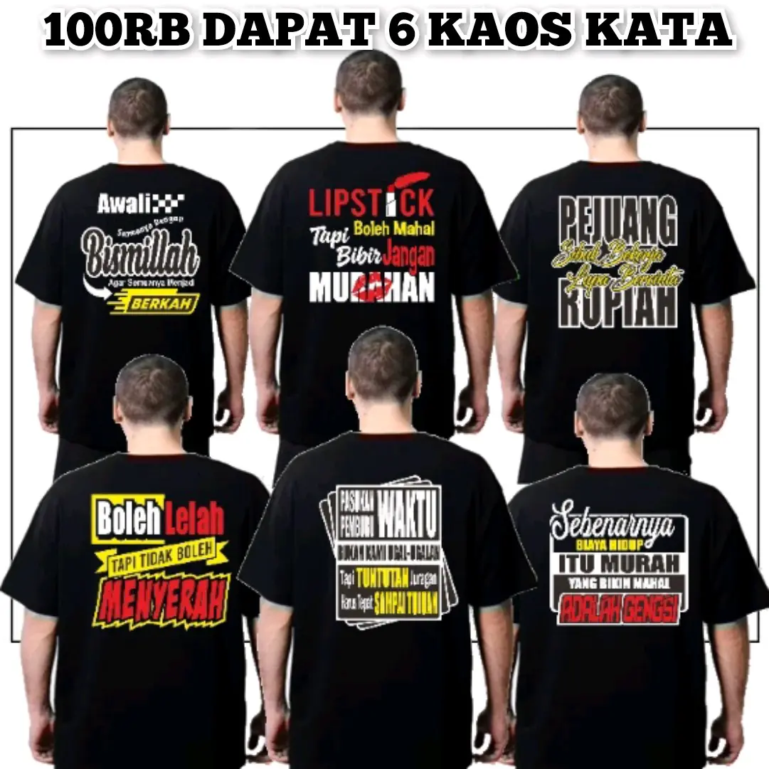 Kaos kata 100rb 6 kaos kata keren kaos kata nyindir kaos kata viral Baju Pria Wanita Dewasa Tshirt Hitam