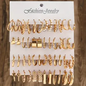 24 pairs  earrings combination of hot selling European and American metal Fried Dough Twists love butterfly earrings set simple C-shaped pearl big earrings earrings shell zircon square geometry women's senior sense