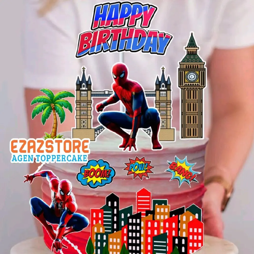 Topper Spiderman,Topper Cake, Hiasan kue ulang tahun topper karakter spiderman