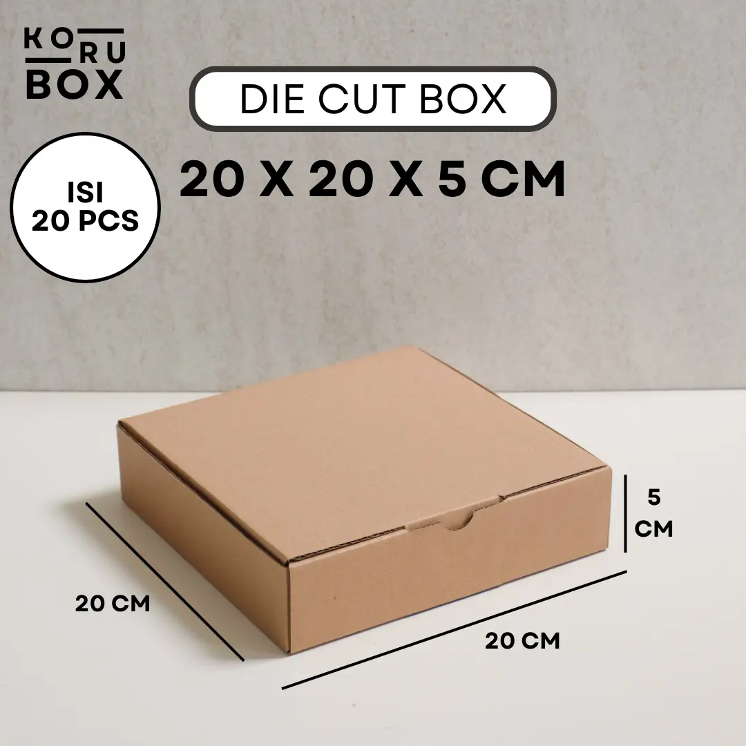 [ISI 20] KORU BOX Kardus Die Cut Mailer 20 x 20 x 5 cm Tanpa Sablon - Bahan B Flute Cokelat