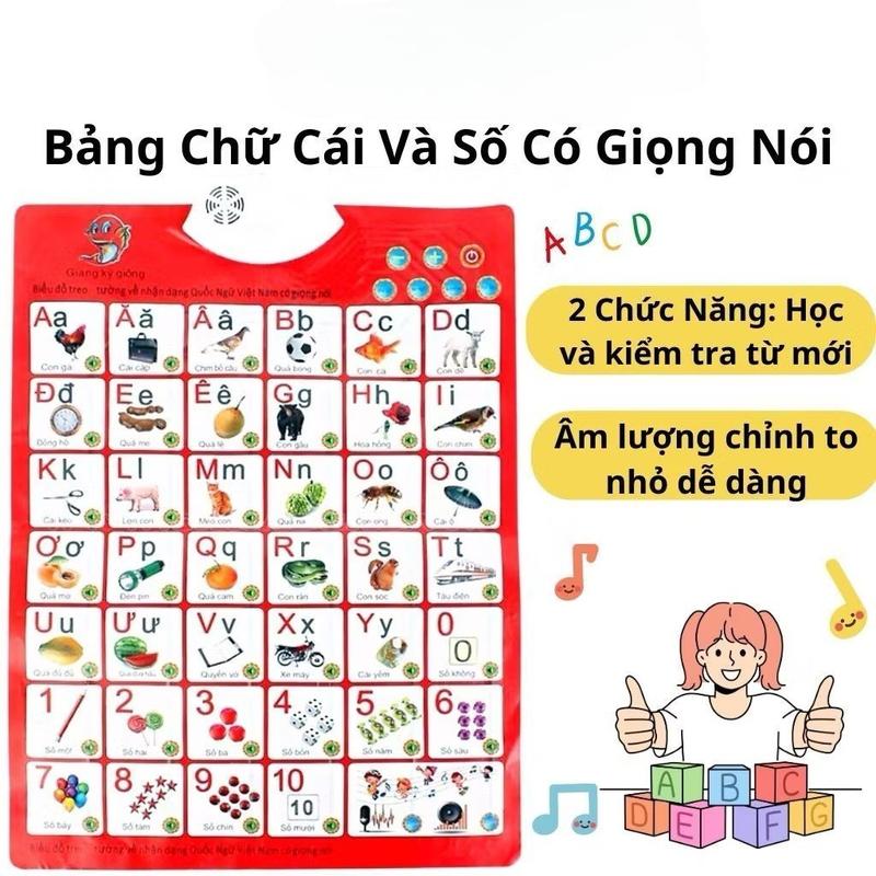  Bảng chữ cái và số tiếng việt điện tử treo tường cho bé bảng học có giọng nói giúp bé phát triển 