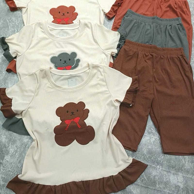 01. Sét Bộ Gấu Thun tăm lạnh Nữ co giãn dễ bận , có thể giặc máy ,40-65kg thoáng mát Women Áo 2