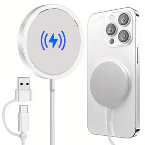 15W マグネット式ワイヤレス充電器 iPhone 17 16 15 14 13 12用、MagSafe対応の急速充電、ポータブルワイヤレス充電パッド