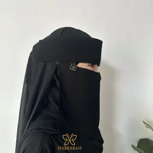 NIQAB PONI SIFON SAUDI HITAM PEKAT HABBABAH| Niqob Bandana Cadar Style Pendek Liontin New