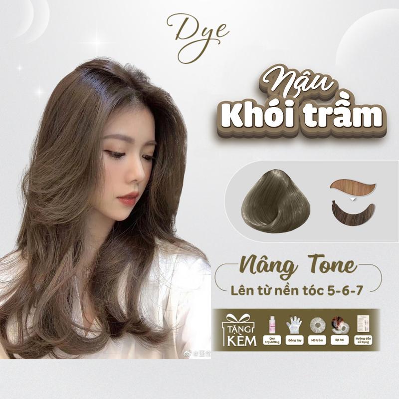Thuốc nhuộm tóc thuốc nhuộm tóc NÂU KHÓI TRẦM DYE.HAIR tặng kèm oxy trợ dưỡng và bao tay