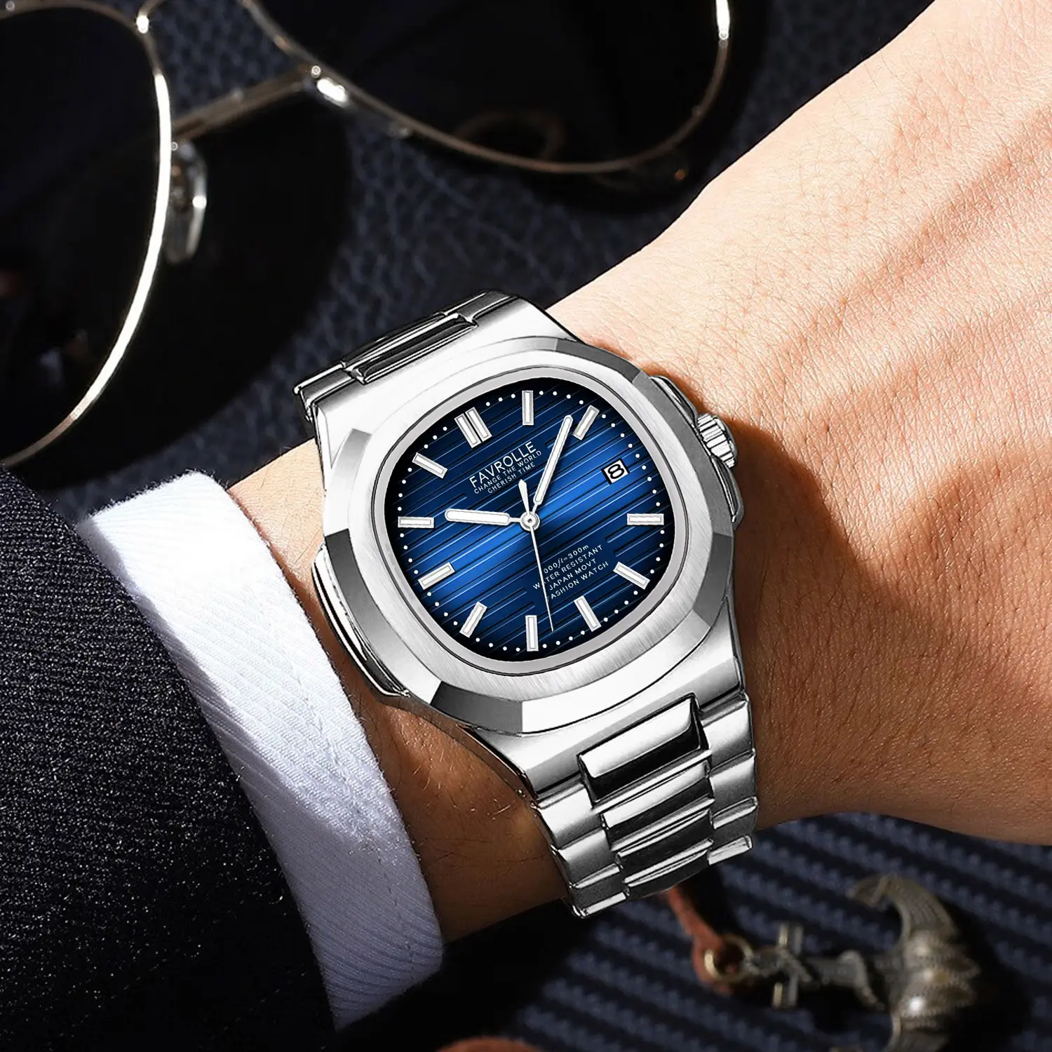 Nautilus stainless steel Blue dial high-end business men's mechanical watch, Exquisite holiday gift box packaging