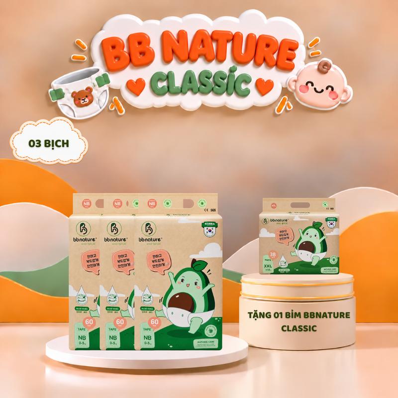 [ LIVE DAILY ] [ TẶNG 01 BỊCH BỈM CÙNG LOẠI ]  MUA 3 BỊCH BB NATURE CLASSIC TÃ/BỈM DÁN/QUẦN  MỀM MỊN THẤM HÚT CHO BÉ