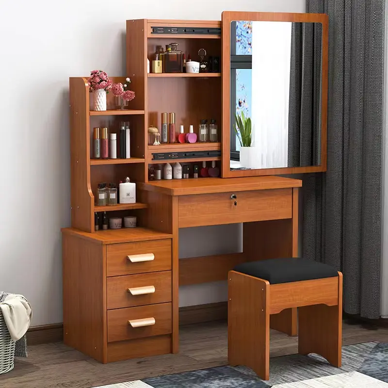 Dressing Table Modern Minimalist Ltalian Style Sliding Small Makeup Mirror Table Storage Cabinet Integrated Table Dressing Table With Mirror Drawer And Lock