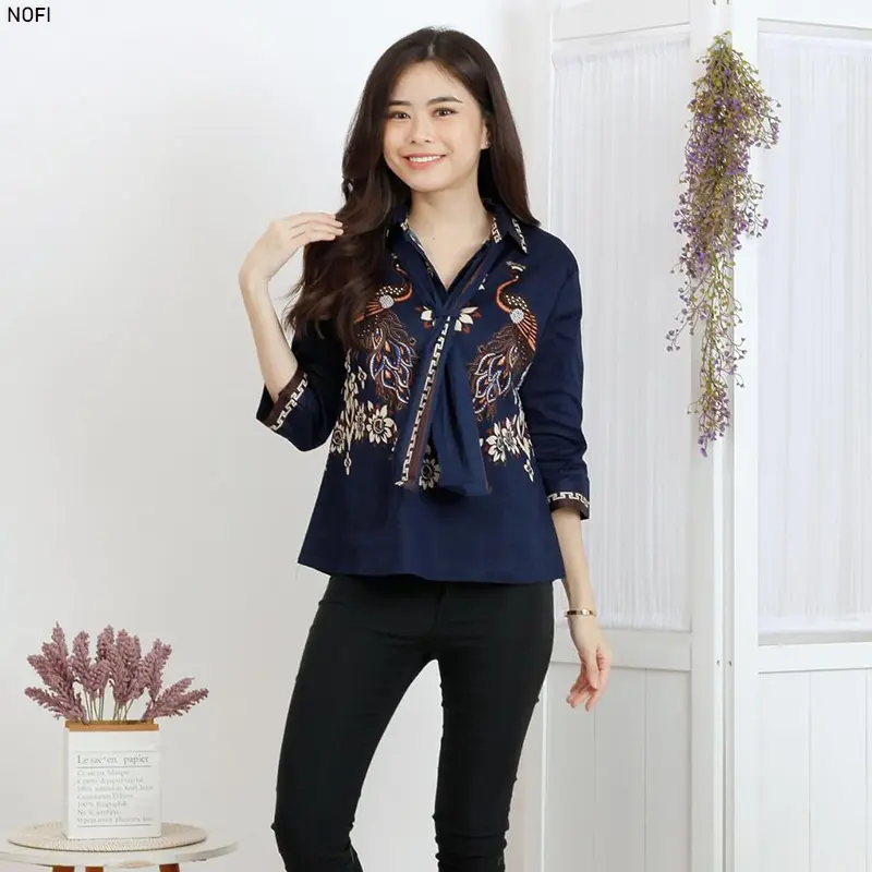GIRLY Nofi Blouse Wanita Atasan Wanita Batik MODERN Couple Top Couple Batik MODERN  Kemeja Dasi