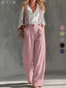 Nuevos pantalones con tirantes plisados de cintura alta para verano y otoño, estilo vintage, ideales para el trabajo y uso casual, prendas inferiores de moda para uso diario