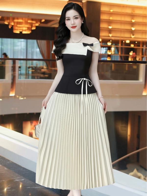   MIỄN SHIP  MDU4686 Váy Mango Ý Cao Cấp - Gam Màu Đen Phối Be Thanh Lịch Và Quyến Rũ Dành Cho Nữ 