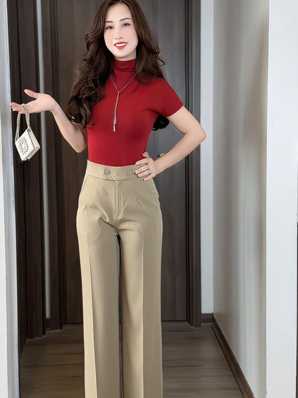 Quần Ống Suông Trendy Cạp Cao Dài 100cm - 105cm Từ 38-80kg Chất Liệu Vải Vitex Co Giãn Mềm Mịn Form Chuẩn Có Túi Tiện Dụng