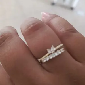 Cincin Titanium 2pcs Adjustable Mutiara Layer Zircon Premium Elegan Fashion Wanita