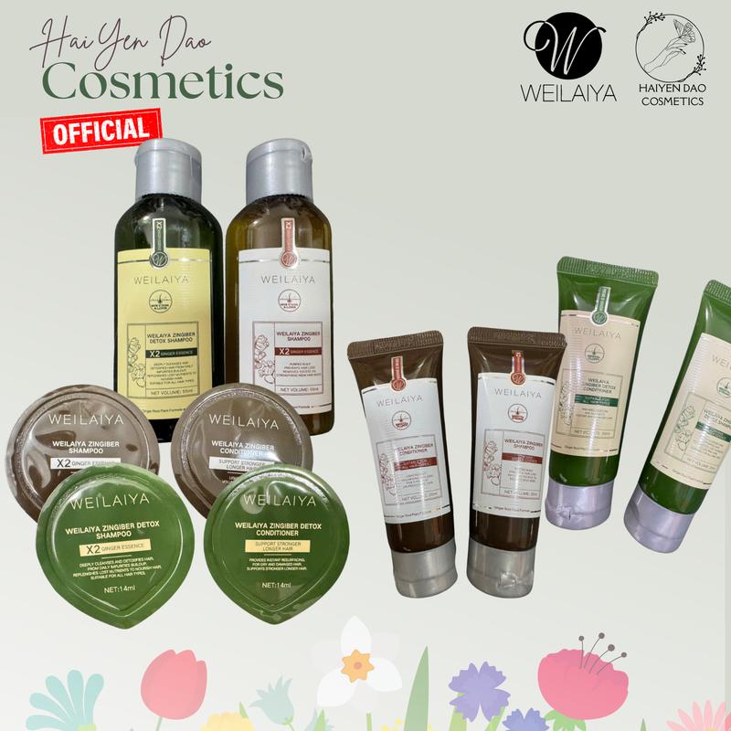 Mini size Bộ dầu gội gừng LUXURY X2 CÔNG DỤNG. gừng xanh, gừng nâu Weilaiya, tiện lợi mang đi du lịch, nhỏ gọn.