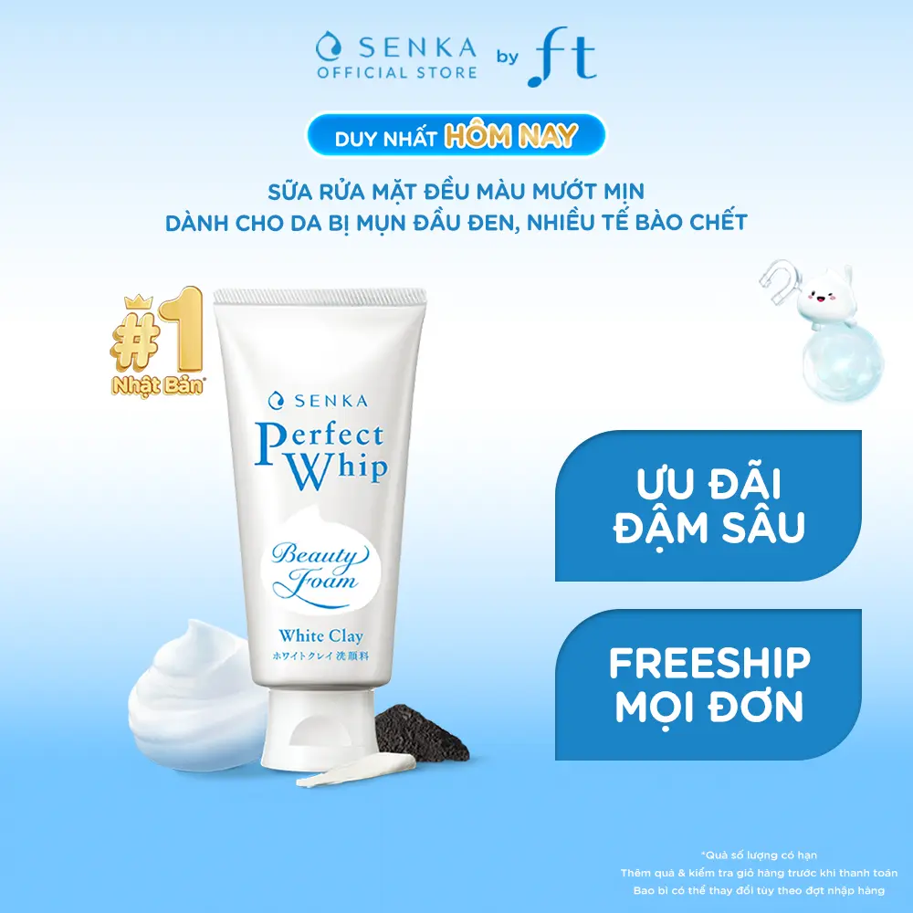 Sữa rửa mặt đều màu mướt mịn SENKA PERFECT WHIP WHITE CLAY 120G