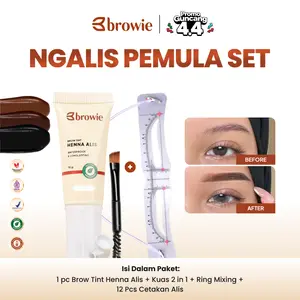 [Pemula set 3in1] browie Brow Tint Henna Alis + Cetakan Alis Tali + Kuas 2in1 - Henna Alis Halal Tahan Lama - Eyebrow Waterproof Gel Long Lasting