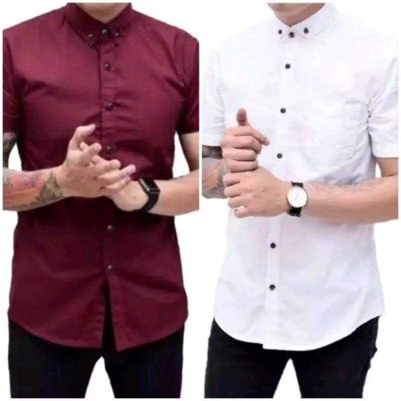 Paket 2 Kemeja Cuma 50 Ribu Warna Bebas Pilih Casual Hitam  Maroon Formal 7