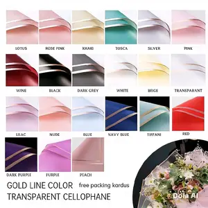 Kertas Buket Bunga Gold Line Cellophane Sintetis Plastik Flower 5 Lembar Ukuran 58x58cm Full Color Waterproof Tipe List Gold Multicoloured Frame