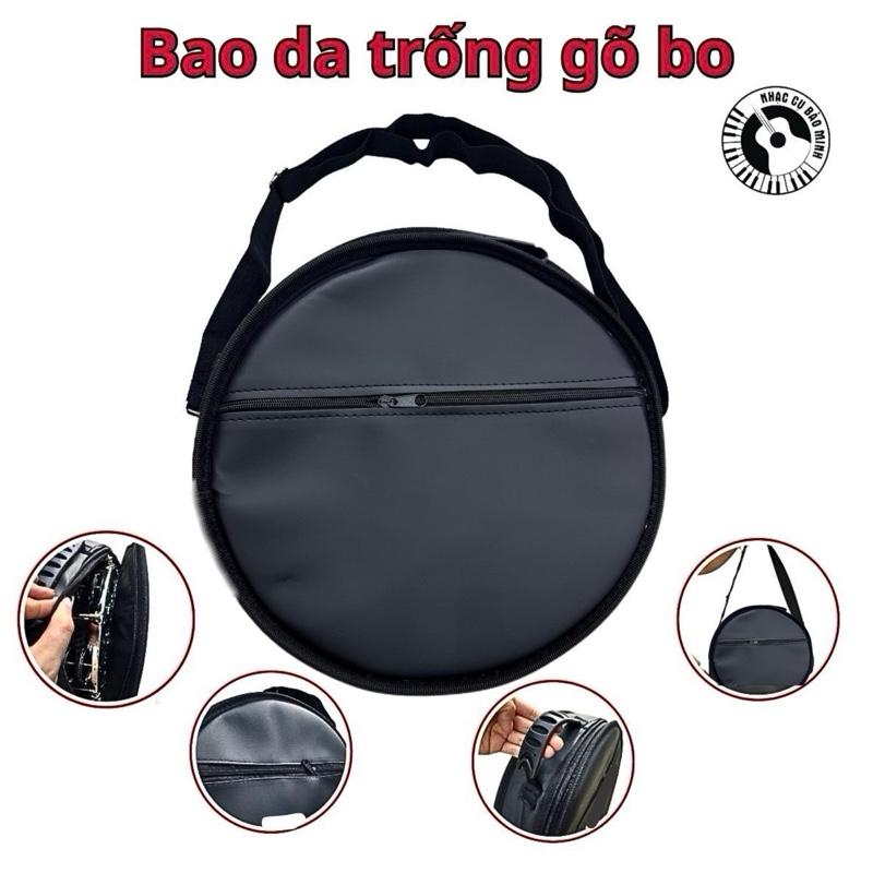 Bao da trống gõ bo, lục lạc, tambourine. Bao da 3 lớp màu đen, để được hầu hết các loại trống bo trên thị trường
