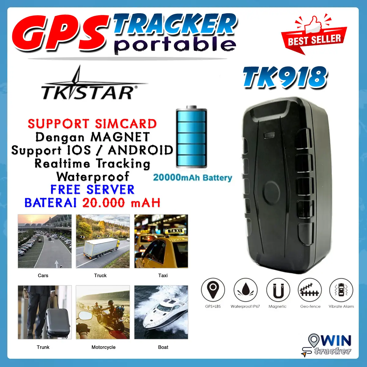 GPS TRACKER PORTABLE MOBIL MOTOR SAPI TKSTAR TK905 TK905B TK915 TK918 MAGNET ANTI MALING JARAK JAUH