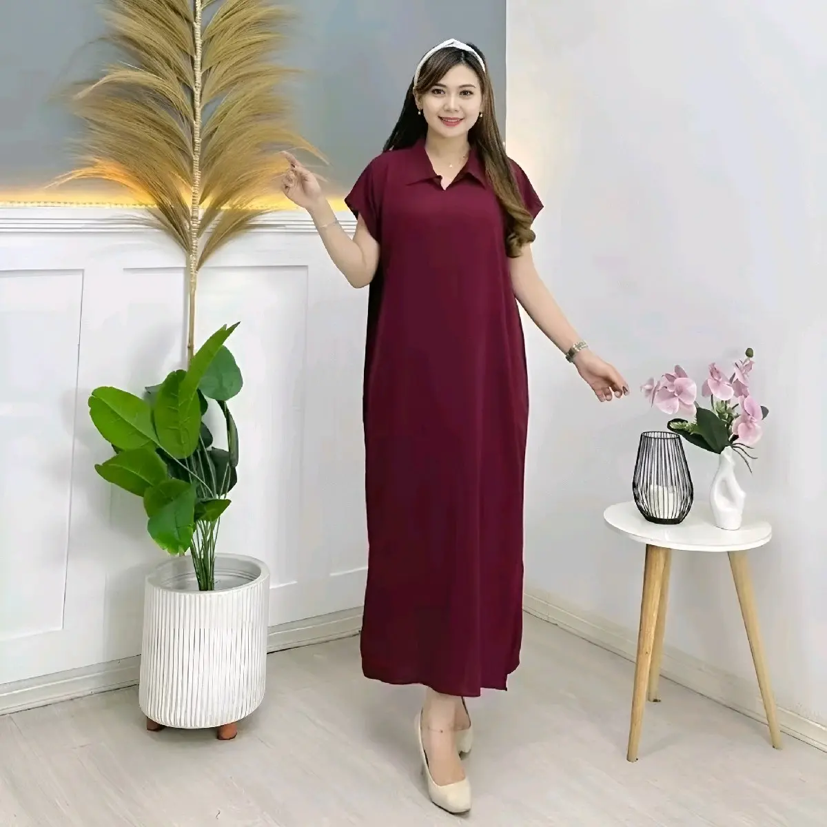 Daster Aletha Terbaru Dress Wanita Bahan Crinkle Airflow Preimium Pakai Kerah Dan Belahan Samping Bisa Buat Ibu Hamil (bumil) Busui Lengan remaja