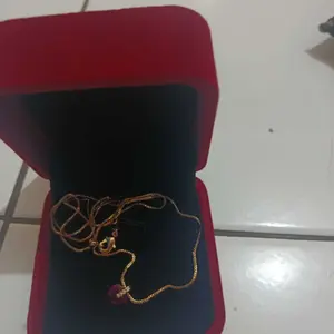 OS1-N95 Kalung Wanita Permata Red Ruby Cranberry Jewelry Necklace Fashion Couple Wedding Pasangan Cowo Pria Wanita Berkualitas Dengan High Quality Grade VVS1 5A Store Anti Karat Luntur Berubah Garansi 1 Tahun