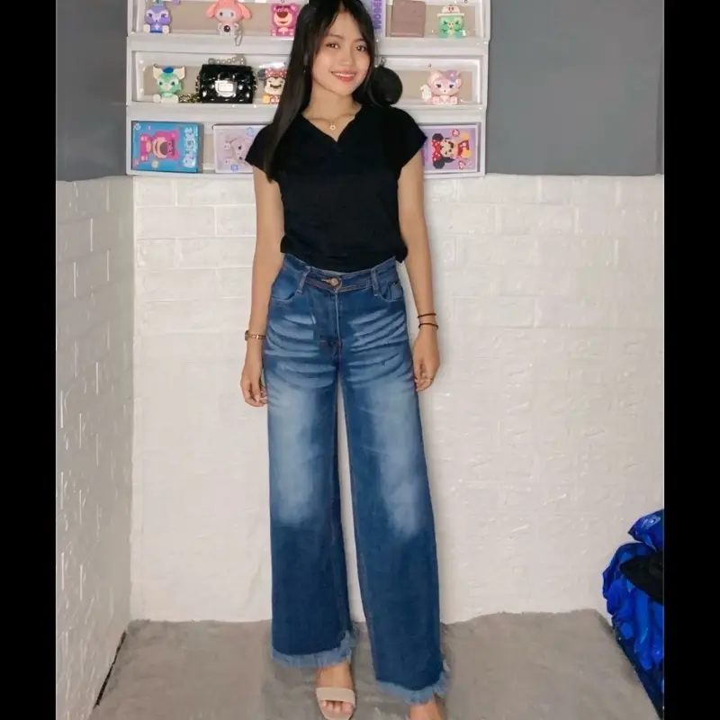 Celana jeans Kulot rawis wisker -kulot jeans rawis - kulot jeans wanita - celana jeanas kulot rawis dark wisker - celana jeans kulot rawis medium wisker 0