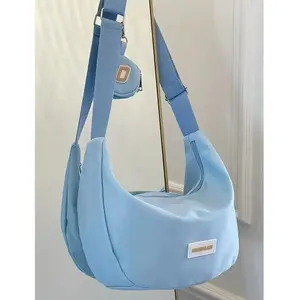 Ready! COD! Tas Selempang Wanita Terbaru 2-in-1 Nilon Siswa Baru Wanita Tas Bahu Murah Tas Cewek Simple Buat jalan Fashion Tas Lucu Estetik ala Korea Import Kapasitas Super Besar Tas Pangsit Casual Round Shoulder Sling Bag Es Krim Hitam