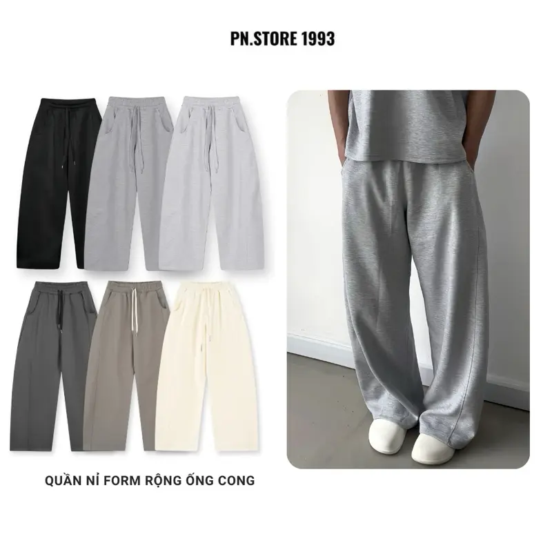 [ 5 Mầu Mới ] PN.STORE 1993 Quần Nỉ 2 Da Form Rộng Ống Cong Unisex Chất Liệu Mềm Mịn Không Bai Xù Thoải Mái Khi Mặc QD01