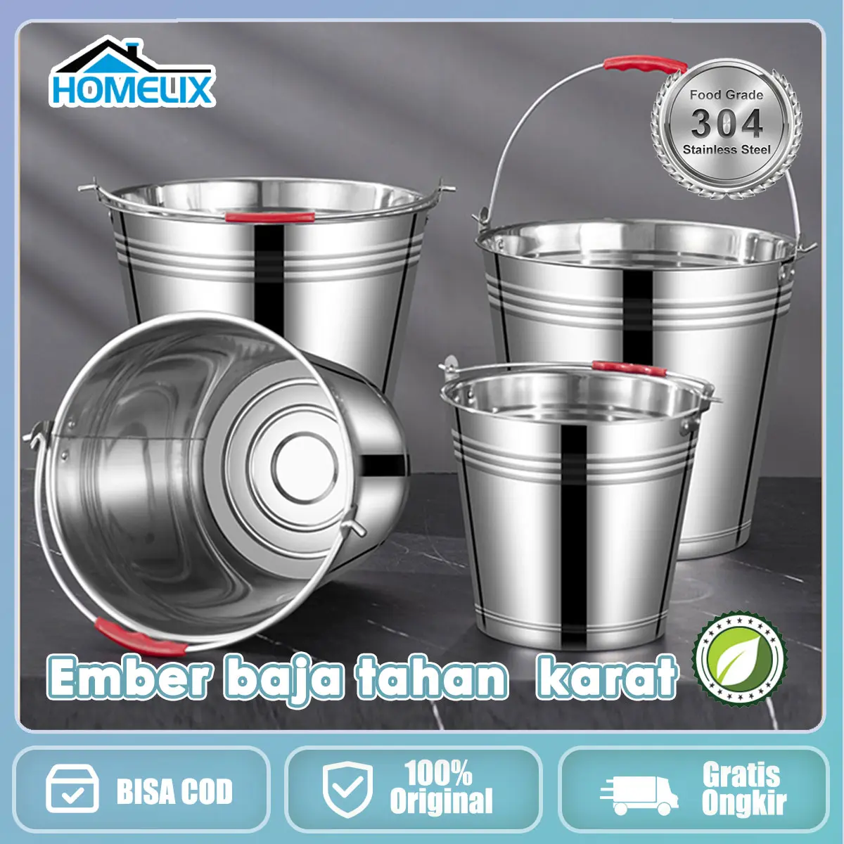 Ember stainless steel rumah tangga ember portabel ember komersial dengan tutup ember kapasitas besar ember sup ember bulat menebal tahan lama
