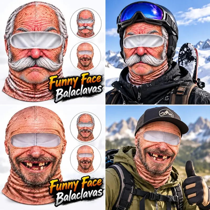 New 3D Face Printed Old Man Balaclava White Mustache Full Coverage Face ...
